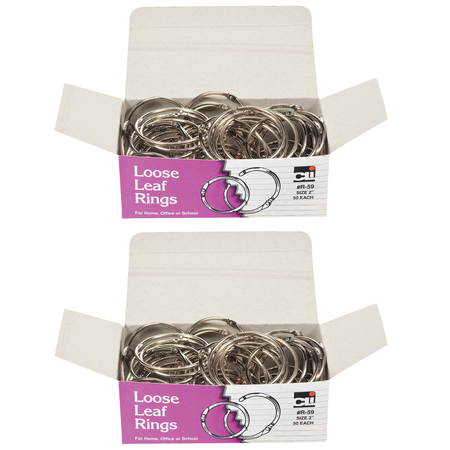 CHARLES LEONARD Loose Leaf Rings with Snap Closure, Nickel Plated, 2", 50 Per Box, PK2 R59